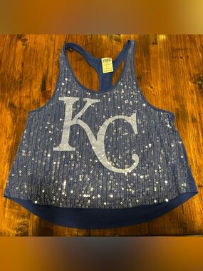 PINK Victoria's Secret Girls Blue Sequin Racerback Tank